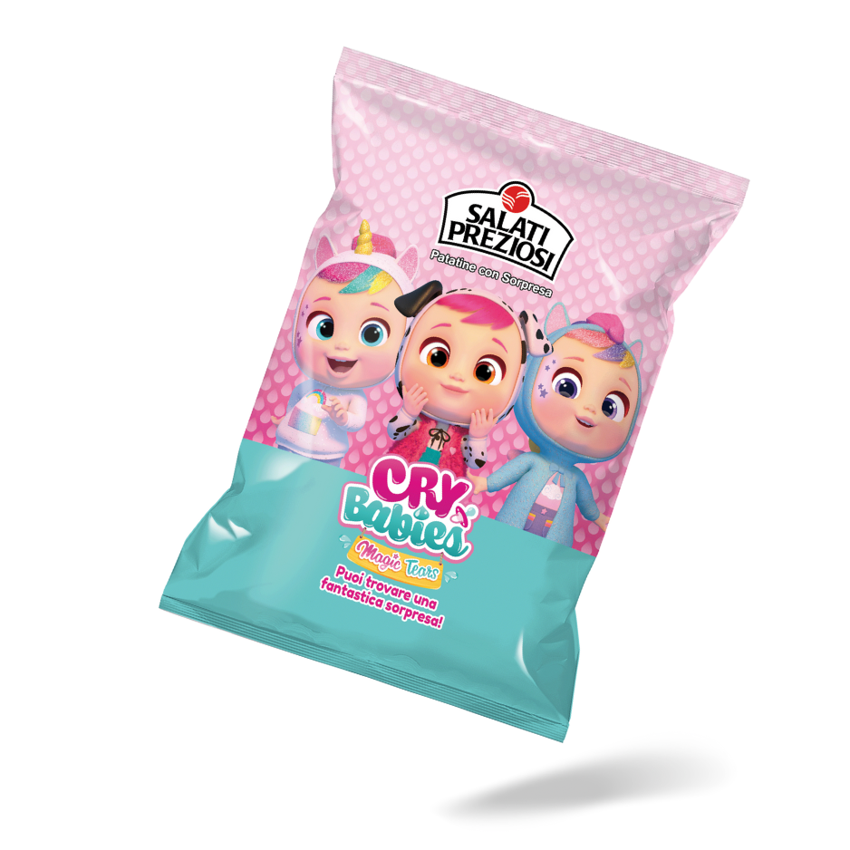 Patatine Cry Babies Salati Preziosi Snack con Sorpresa e Personaggi