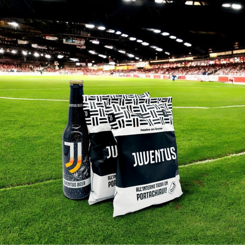 6 Birre Bombeer Juventus + 14 Patatine Juventus